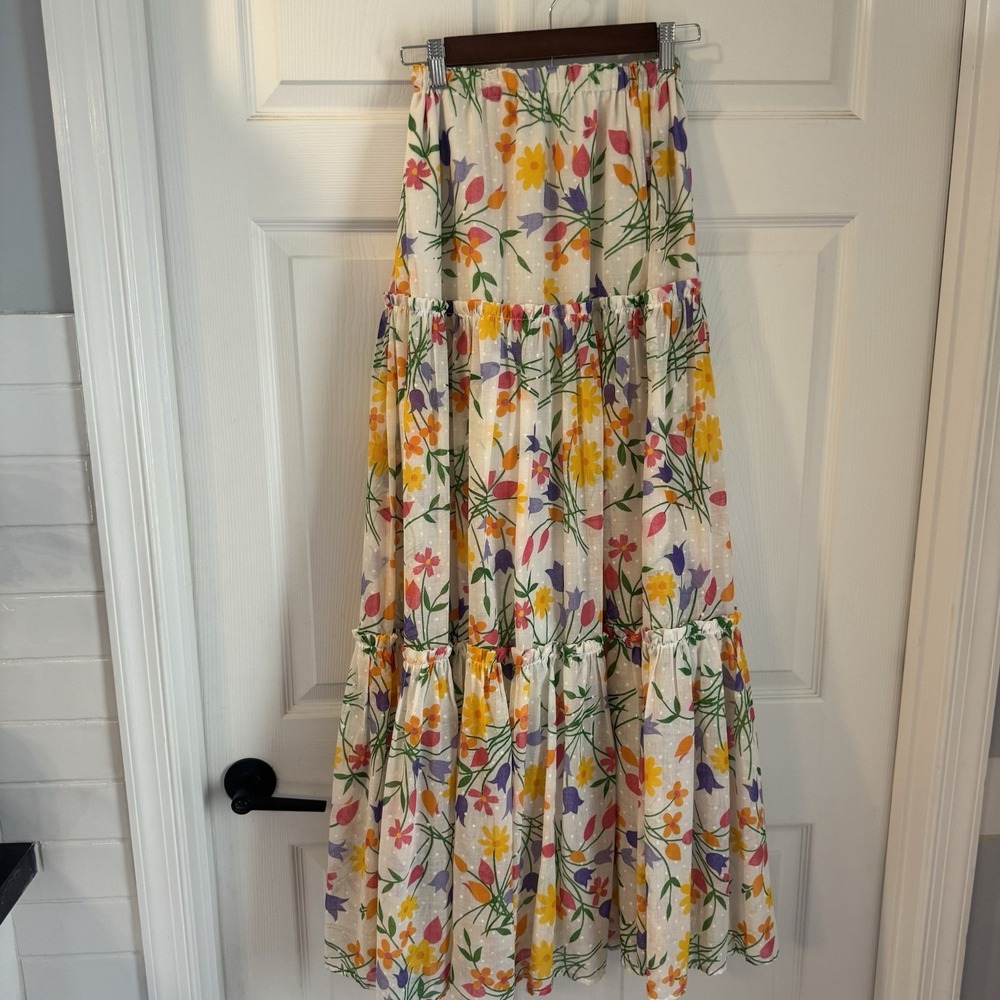 VTG 60s 70s Long Skirt Hippy Cottage Core Prairie Tired Floral‎ Size S Made USA